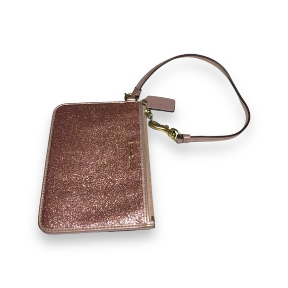 Coach Small Pink Glitter Wristlet Clutch Bag Authentic Rose Gold Sparkle Y2K - Picture 3 of 9